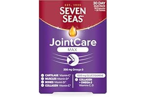 Seven Seas JointCare Max with Glucosamine, Omega-3, Collagen, Vitamin C and D Supplements for Joints Capsules, 1 month supply, Multicoloured, 60 Count