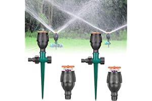 CAKEFLY 2PCS Garden Lawn Sprinkler 360 Degree Rotating Water Sprinklers System 2/1'' Automatic Watering Irrigation System with Plastic Spike for Watering Plants Flowers Veggies