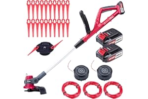 WONET Decespugliatore Tagliabordi a Batteria - 2 Batterie e Caricabatteria Inclusi, Taglio Ø 25cm, Asta Regolabile e Leggero e Potente