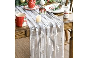 Artoid Mode - Runner da tavolo in tulle di gazar con glitter bianco e argento, alberi di Natale, 70x300 cm, decorazione per cucina invernale, decorazione per interni, festa, vacanza