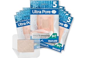 Medrull 100% wodoszczelne plastry na rany, sterylne, 6 x 7 cm, 50 sztuk (5 x 10 opakowań), ultra porowe, wodoodporne, przezroczyste, mocne trzymanie – idealne do prysznica, uprawiania sportu, kąpieli