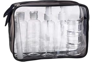 MOCOCITO Kit de Voyage Transparent, Trousse de Toilette Transparent, 5pcs Bouteilles Vides (Max.100ml) + Étiquettes Vierges + Feutres à Encre Permanente