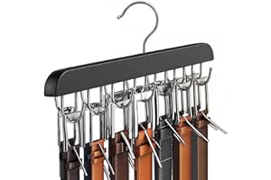 ELEGANCE-GO Portacinture In Legno Da Armadio - Organizer Con 14 Ganci Antiscivolo per Cinture, Cravatte, Sciarpe - Gruccia Portacravatte