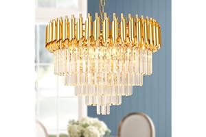 SEENVLOG Modern Led Crystal Pendant Light Golden Crystal Chandelier Lights 5-Tier Raindrop Chandelier Light Fixture Flush Mount Ceiling Light for Dining Room Living Room Table Foyer,D60cm E14x8 LED lights
