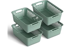 PRO HOME 4 Stück Aufbewahrungskorb 5L mit Griffen - BPA-Frei - Organizer (30 x 20 x 11 cm/Grün) - Körbchen für Bad Küche Schlafzimmer, Haushaltskorb