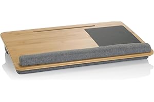 hjh OFFICE 830056 Tappetino per laptop 55 x 36 cm COMFILAP bambù grigio Cuscino con poggia-mouse e poggia-polsi