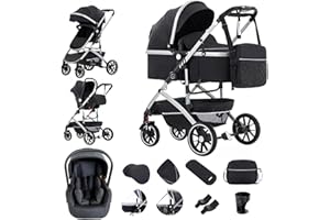 Gcarebb 3 in 1 Kinderwagen, Buggy Mit Einem Klick Zusammenklappbarer Tragbarer Kinderwagen Komplettset, KombiKinderwagen Mit Aluminiumrahmen für Neugeborene 0-4 Jahre