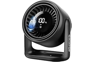 gaiatop Desk Fan with Touch Control, 4000mAh Battery, 5 Speeds Ultra Quiet with LED Display, 90° Tilt, 7.7 In USB-C Rechargeable Desktop Essential for Bedroom Dorm Room Home Office, Black