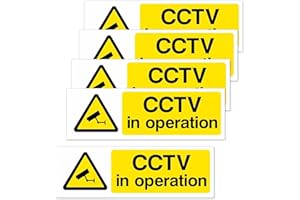 ASIRYVA 5 Pcs CCTV In Operation Sign, Self-Adhesive, Weatherproof CCTV Stickers, Warning Signs for Indoor/Outdoor Use(15cm x 5cm)