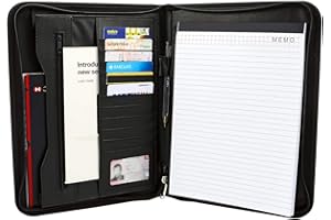 Taylor & Brown A4 Zipped Conference Folder Business Executive Faux PU Leather Document Padfolio Case Bag Portfolio Oragniser 11 Card Pocket Pen Holder Paper Pad