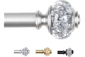 USFOOK Silver Curtain Poles for Eyelet Curtains 80 to 218 cm, 22mm Decorative Curtain Pole with Crystal Finials, Adjustable Drapery Rod for Windows