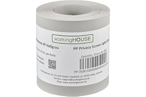 workingHOUSE Tiras de privacidad de PP 1,1 mm de Grosor - Resistentes a la Intemperie, sin Mantenimiento, indeformables - 10 Tiras Cada una de 2,55 m de Largo x 19 cm de Alto (Gris Claro)