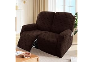OKYUK Coprisedia reclinabile in jacquard elasticizzato, protezione per mobili per bambini e animali domestici, antiscivolo, con tasche laterali per riporre oggetti (marrone a quadri, 2 posti)
