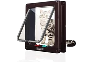 CAIDI Chatière pour Chat avec Tunnel Cache Découpe Chatière Chien Porte de Chat avec Serrure Chatières pour Petit Animaux Cat Mate Verrouillable Facile à Installer, Serrure à 4 Positions (S, Brown)