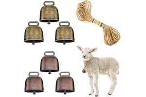 Lucywey 6pcs Cow Bells Cow Horse Sheep Grazing Copper Bells Loud Bronze Bell Metal Pet Bells Grazing Copper Bells with 10M rope for for Farm Animal Grazing Indoor Outdoor Dekoration