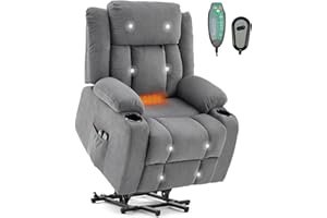 ‎LEADZM LEADZM Fernsehsessel Relaxsessel mit Aufzug Elektrisch Massagesessel mit Liegefunktion Aufstehhilfe, Massage Heizung 2 Seitentaschen Getränkehalter, Liegen TV Sessel, Dunkelgrau