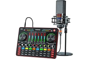 TENLAMP Live-Soundkarten-Set mit Kondensatormikrofon und Audio-Interface mit DJ-Mixer mit Soundeffekten Voice Changer Podcast-Studio-Ausrüstung für Telefon, PC, Aufnahme, YouTube, Live-Streaming (L12)
