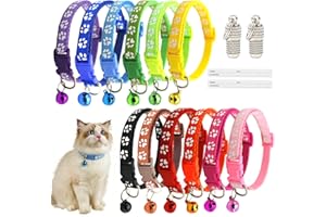 AOKSILY 12 Pieces Kit Collier Chat Anti Étranglement, Collier Chaton Collier pour Chat Réglable Réfléchissant Anti Etranglement et Boucle avec Clochette de Sécurité