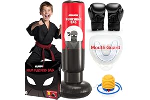 ATLASONIX Sacco da boxe per bambini, sacco da boxe gonfiabile per bambini dai 5 ai 10 anni, sacco da boxe per adolescenti, Bop Bag, regali per ragazzi, karate, kickboxing, Taekwondo Ninja Toys