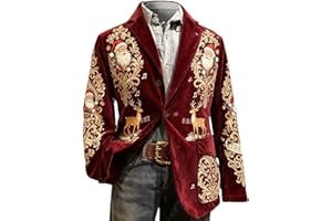 GENERIC Christmas Suit Men Corduroy Novelty Santa Claus Snowflake Embroidery Xmas Blazer Jackets Ugly Single-Breasted Notch Lapel Collar Dressy Tuxedo Coat Funny Dinner Party Festival Costume