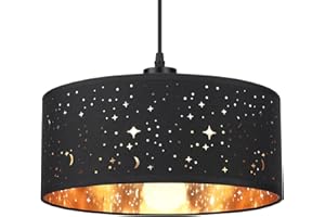 FRIDEKO HOME Lampa wisząca, czarno-złota, nowoczesna lampa wisząca, E27, okrągła, z materiału, lampa wisząca do salonu, jadalni, sypialni, Ø 30 cm