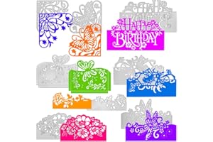 AFUNTA Set di 8 fustelle per la creazione di biglietti, per compleanno, in metallo, con rose, fiori, uccelli, stencil per goffratura fai da te, decorazioni per album di ritagli, biglietti di ritagli