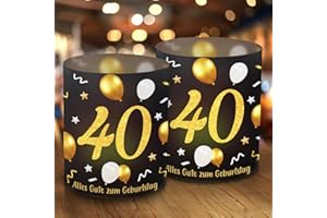 EPOKUS 12 Windlicht Tischdeko 40. Geburtstag, Schwarz Gold, Schön Dass Du Da Bist, Für Teelichter Oder Kerzen, Happy Birthday Dekoration