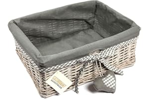 Woodluv Grey Wicker Rectangular Storage Gift Hamper Basket With Removable Lining - Large