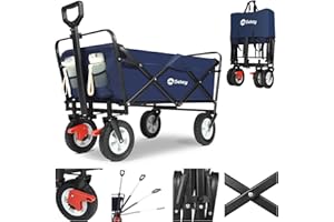 ‎SEKEY Sekey Bollerwagen Faltbar Gummireifen 200KG Schwerlast, Faltbarer Bollerwagen Geländetauglich, Klappbarer Handwagen Strand Camping Kinder Ultraleise Vollgummi 100L, StarkX 3114, Blau
