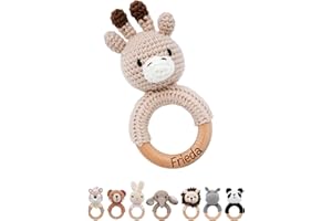 Bärenfreunde® - Personalised Teething Ring Baby - Cute Grasping Toy for Babies from 0 Months - Baby Rattle with Name as a Baby Gift for Girls and Boys (Giraffe, Without Name)