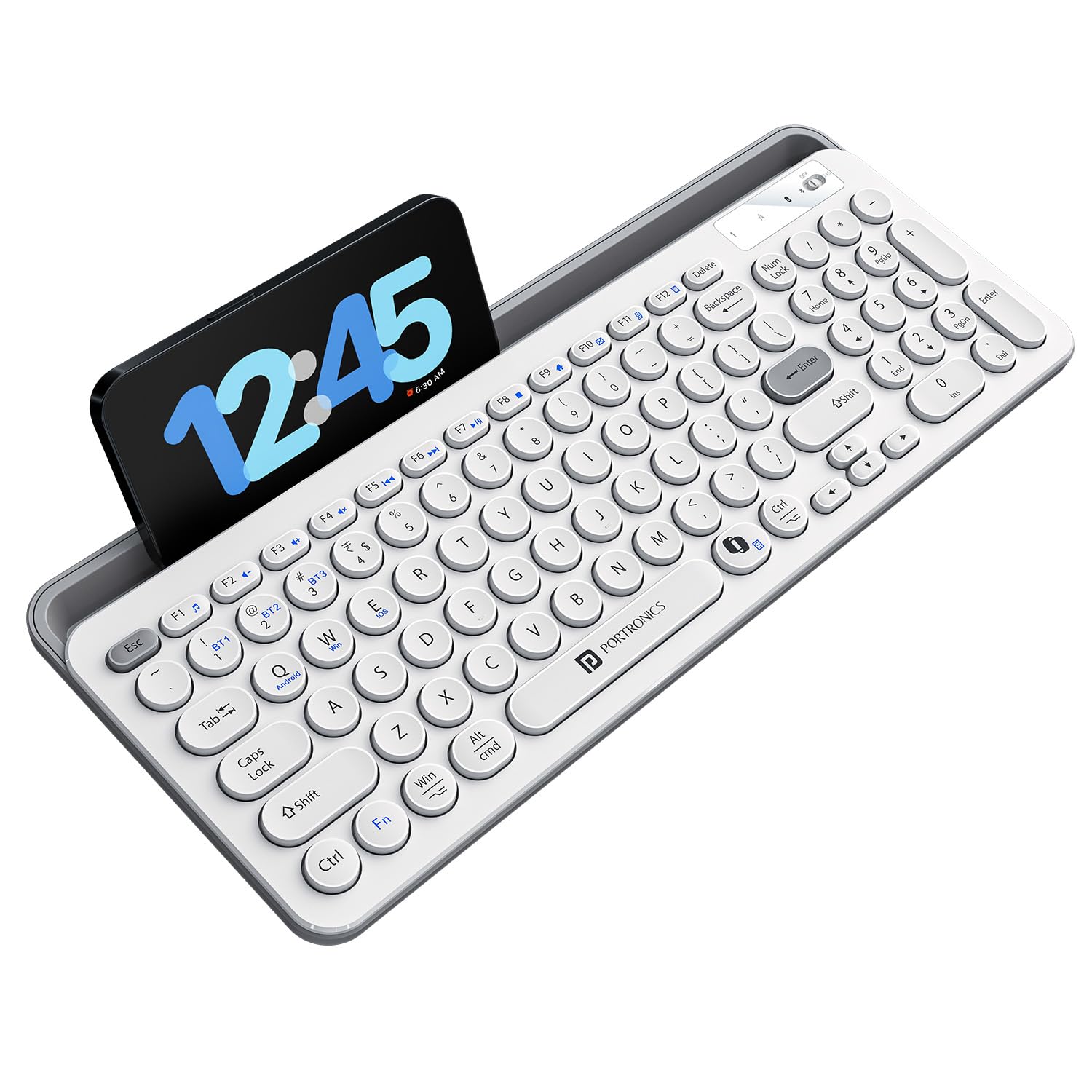 Portronics Bubble 3.0 Wireless Keyboard with Bluetooth + 2.4 GHz USB Receiver, Rechargeable Battery, Dual Height Adjustment, Multimedia Hotkeys with N