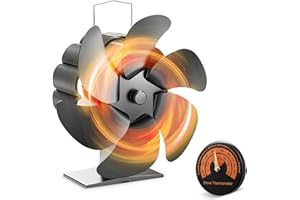 Do-Electr Ventilatore per Stufa a Legna 6 Pale, Ventilatore per Camino con Termometro, Silenzioso Alimentato Calore Ventola per Bruciatore di Tronchi/Stufa/Camino/Accelerare la dissipazione del calore