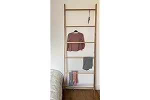 Woodquail Towel Rack Ladder, Folding Stand Shelf Display Holder, 6 Rails Clothes Organiser Storage, Bathroom Bedroom Living Room, Made of Natural Bamboo