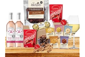 SOOLAR Chocolate Hamper & Rosé Wine Gift Set- Ferreros Rochers, Almond Biscuits & Lindts Lindor Assorted Truffles and Popcorn