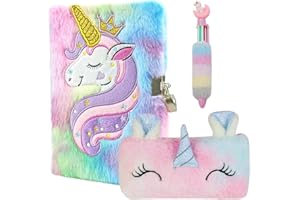 Lassuzie Journal Intime Fille avec Cadenas, Carnet Secret pour Fille en Peluche Comprenant Une Cahier A5 et Une Licorne Trousse à Crayons, Cadeau Licorne pour Fille 5 6 7 8 9 10 11 12 Ans