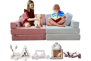 TIPICHOU Divano modulare per bambini – transformable in divanetto letto a 2 posti per bambino o bambina, area giochi, poltrona, materasso da pavimento, regalo bambini, Gioco infinite (Rosa/Verde)