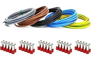 Event-Kabel&more-Set Verdrahtungssatz 5x 3m (schwarz, grau, braun, blau, grün/gelb) Aderleitung flexibel H07V-K 10 mm² inkl. Aderendhülsen 10mm2 für Zählerschrank Verteilung (Set 5x 3 Meter & 50 AEH)