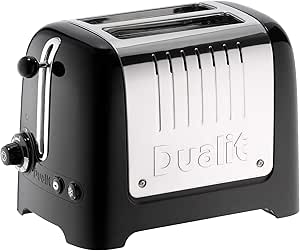 Dualit 2 Slice Lite Toaster | 1.1kW Toasts 60 Slices an Hour | Polished with High Gloss Black Trim | Bagel &amp; Defrost Settings | 36 mm Wide Slots | 26205