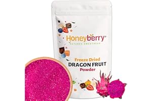 HONEYBERRY Poudre de Fruit du Dragon Lyophilisée 100g - Poudre de Pitaya Lyophilisée - Fruit du Dragon en Poudre pour Pâtisserie, Desserts et Smoothies - Pitaya Déshydraté en Poudre - Naturelle, Sans Additifs