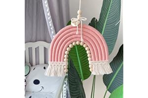 EXQUILEG Arazzo da parete in macramè arcobaleno, con pompon e nappa, fatto a mano, per feste di compleanno dei bambini, accessorio per feste, decorazione da parete per la cameretta dei bambini (rosa