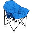 ALPHA CAMP Camping Moon Chair for Adults Folding Moon Saucer Chair Heavy Duty Camping Chairs with Cup Holder and Carry Bag,Blue