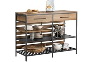 ‎SOBUY SoBuy FSB85-PF Szafka kuchenna Stół z półkami Boczna Stół do Przedpokoju 2 szuflady 45 x 120 x 91 cm (5 Półki)