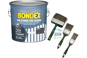 SANITÄRSHOP BAUSTOFFE & SANITÄR zbs24 Bondex Holzfarbe für Außen, hochdeckender Wetterschutzanstrich, Wetter- & UV-beständig, atmungsaktiv inkl. 3-teiligem Pinselset (anthrazit, 2,5 Liters)