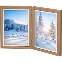 Portafoto Pieghevole in Legno Doppia,2 Cornice per 7 Pollici