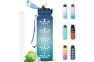 Grsta Borraccia 1 litro, Borracce con Indicatore del Tempo, Facile da Pulire, Senza Perdite Borraccia Palestra con Cannuccia, Bottiglia Motivazionale per Campeggio, Bicicletta, Trekking