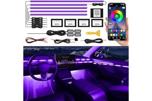 LIGHEID Acrylic Interior Car LED Strip Light with Wireless APP, RGB 10 in 1 with 175 inches 593 LEDs Fiber Optic Ambient Lighting Kits, 16 Million Colors Sound Active Function Car Neon Lights