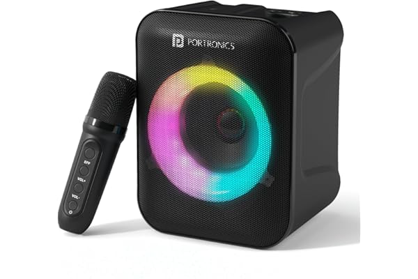 Portronics Apollo One 20W Wireless Bluetooth Portable Speaker with Wireless Karaoke Mic, 5 Hour Playtime, RGB LED Light, Bluetooth V5.3, Easy Grab Handle, USB/AUX in/TF Card, Type C Charging(Black)