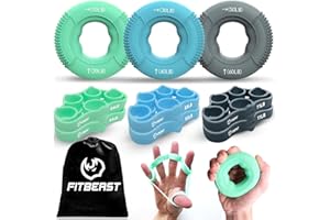 FitBeast Entrenador de Fuerza de Agarre, Ejercitador de Dedos, Fortalecedor de Antebrazo Kit - 9 Piezas, Fortalecedor de Agarre de Mano para Fuerza Dirigida, Alivio & Recuperación