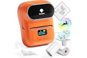 PHOMEMO Phoemo M110 Juego de impresoras de Etiquetas,Etiquetadora portátil Bluetooth, Impresora Etiquetas Bluetooth térmica con 3 Rollos Etiquetas,Adecuado para Comercio minorista, Empresas, oficinas.Naranja