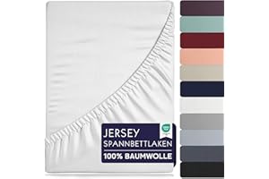 BRB Home Spannbettlaken 90x200cm - Spannbetttuch für Dicke Matratzen bis zu 27 cm 100% Baumwolle Oeko-TEX Zertifiziert Bettlaken Jersey Bettware Bettbezug für Boxspringbett (Weiss - 90x200)